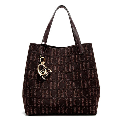 CH Ladies Shoulder Bag Simple Solid Colour Letter Print Design Ladies Tote Bag Large Capacity Daily Commuter Bag Ladies Crossbod