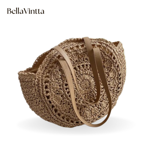 Summer Round Straw Bags for Women Rattan Shoulder Bag Travel Handmade Woven Beach Handbags Female Large Capacity Totes Bag